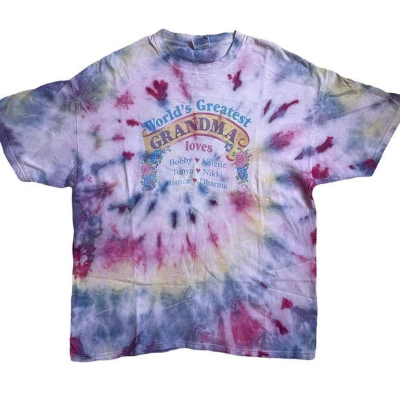 Hanes Tops - Vintage 1994 floral worlds greatest Grandma tie dye tee